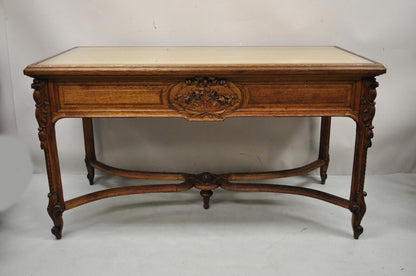 Antique French Victorian Louis XV Style Oak 2 Drawer Writing Desk Console Table