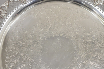 Vintage English Victorian Style Grapevine Fretwork Silver Plated 12" Round Tray