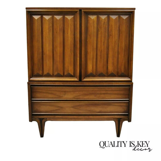 Vintage Mid Century Modern Sculpted Walnut V-Leg Tall Chest Dresser Cabinet