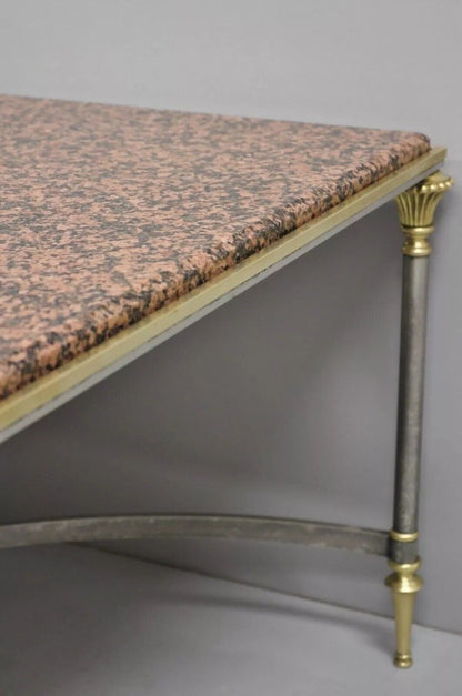 Italian Neoclassical Maison Jansen Style Steel & Brass Marble Top Coffee Table