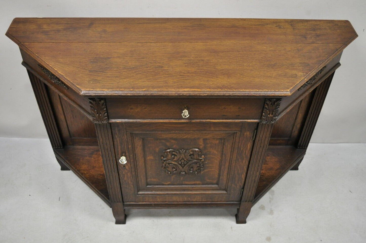 Antique European Renaissance Oak Wood Buffet Console Cabinet Server