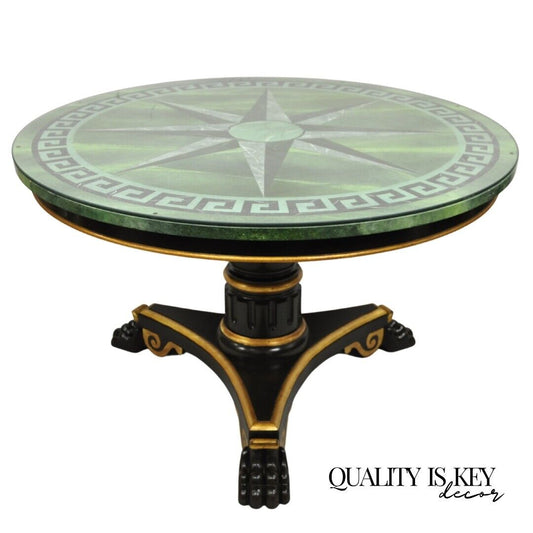 Maitland Smith French Empire Green Greek Key Sunburst Round Dining Center Table