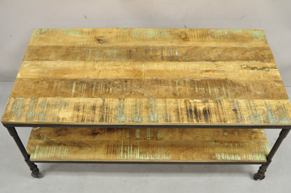 Vintage Industrial Style Cast Iron and Distressed Reclaimed Wood Coffee Table