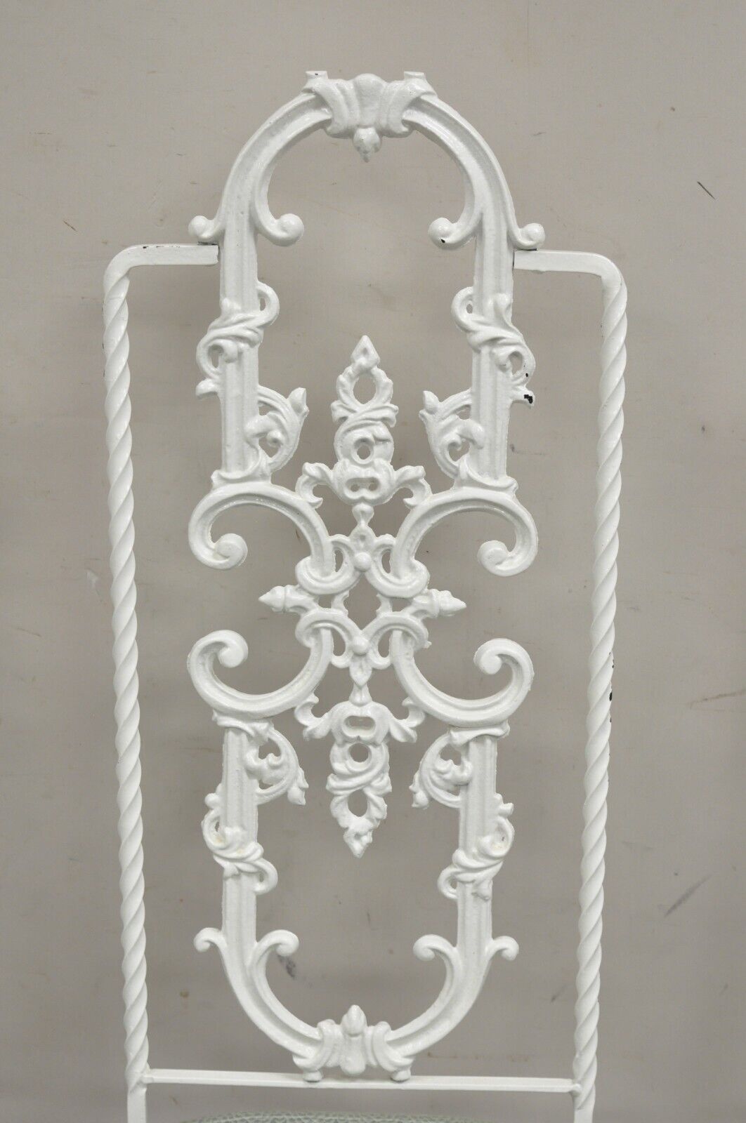 Vintage Hollywood Regency White Ornate Wrought Iron Scroll Dining Set - 5 Pc Set