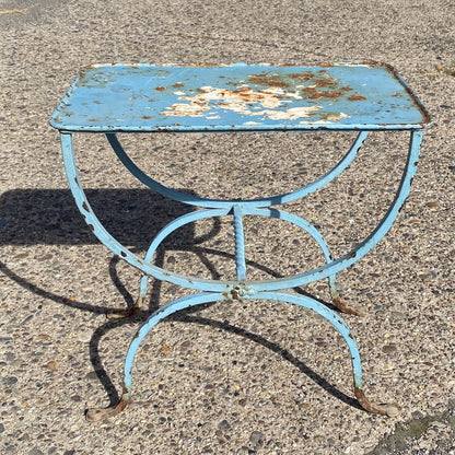 Vintage Italian Hollywood Regency Wrought Iron Curule Garden Patio Side Table