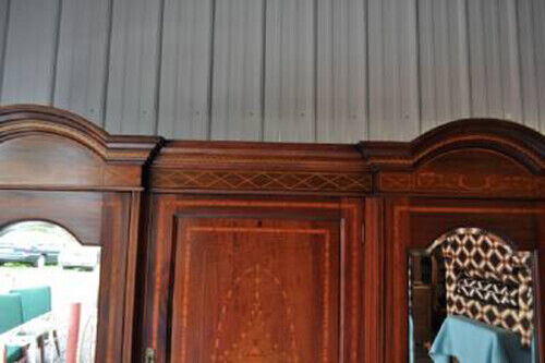 C. 1900 Antique Edwardian Carved Inlaid Mahogany Armoire Wardrobe French Style