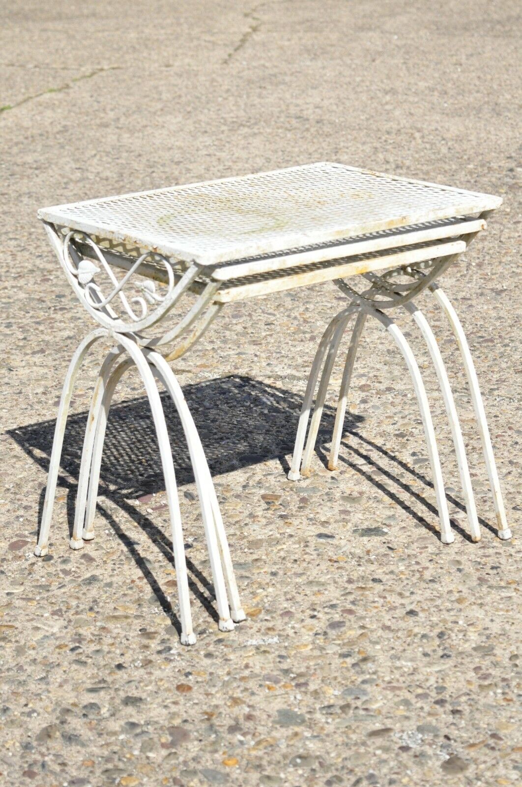 Vintage Salterini Ivy Vine Wrought Iron Nesting Patio Side Tables - 3 Pc Set