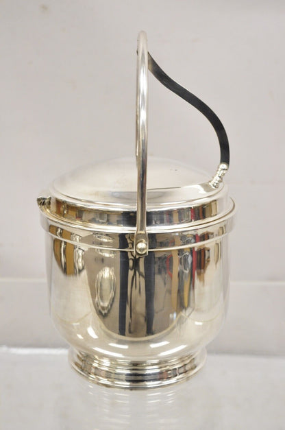 Vtg Wallace Mid Century Modern Silver Plated Hinged Lid Ice Bucket w glass liner