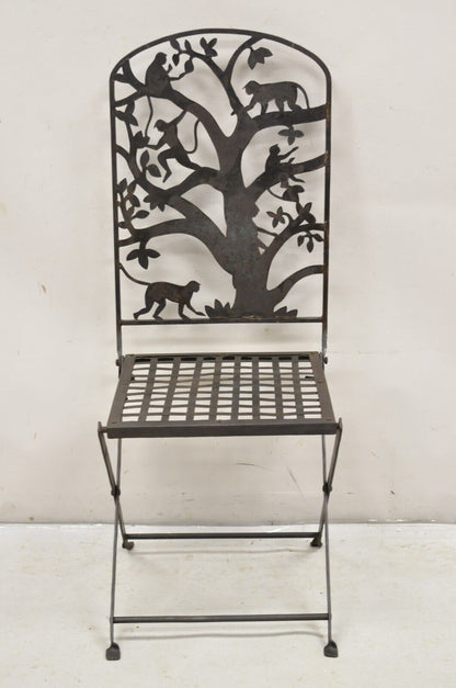 Vintage Wrought Iron Figural Monkeys In Tree Folding Garden Accent Chair