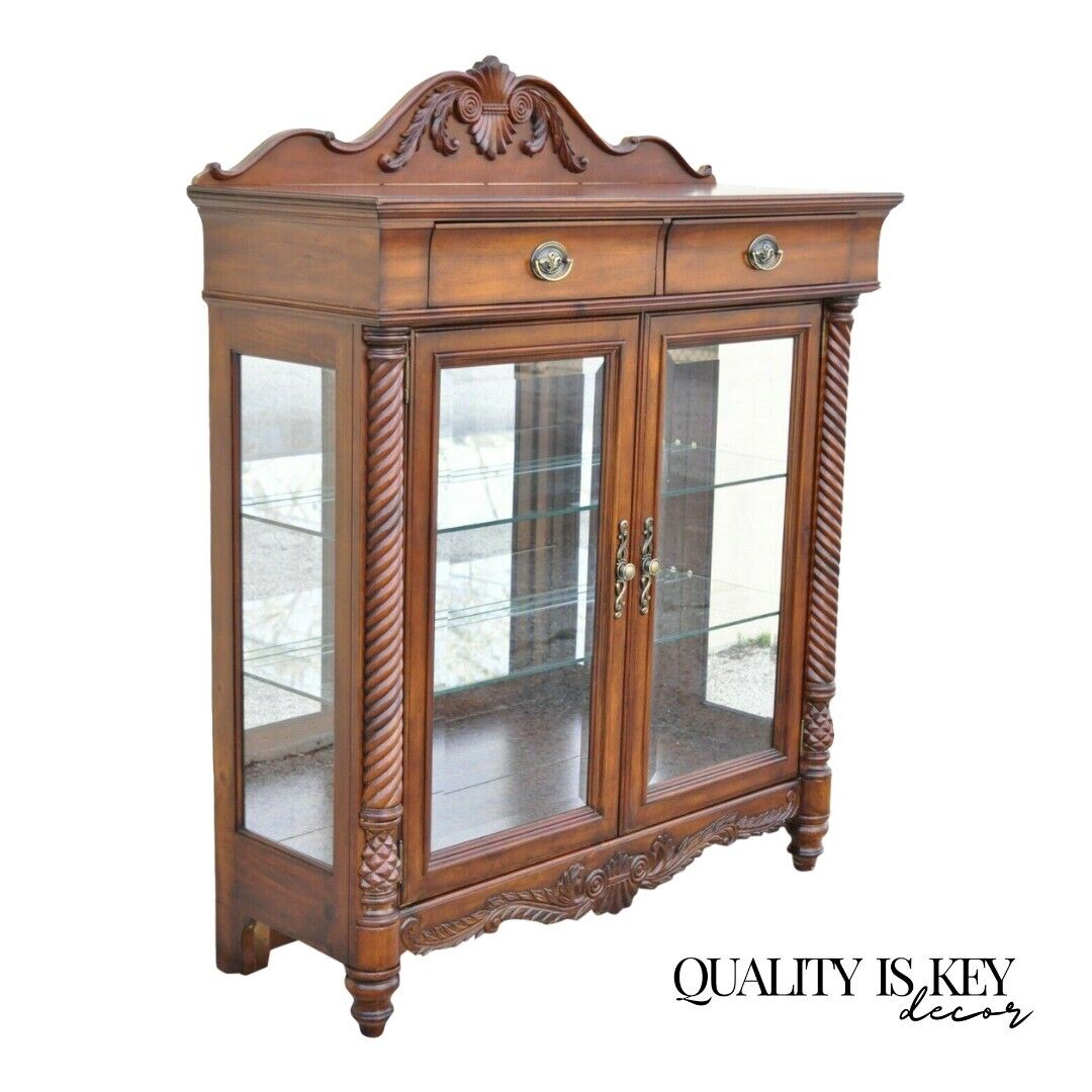 Wynwood Flex Steel Empire Carved Cherry Wood Glass Display Curio China Cabinet