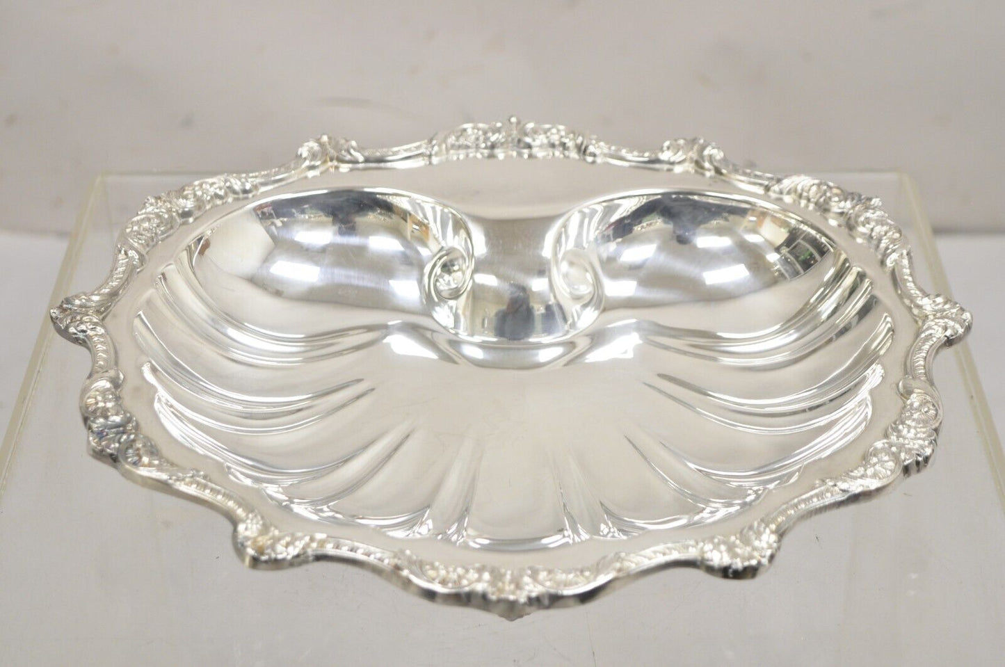 Vintage Old English Silver Plate by Poole 5033 Clam Shell Serving Dish Bowl