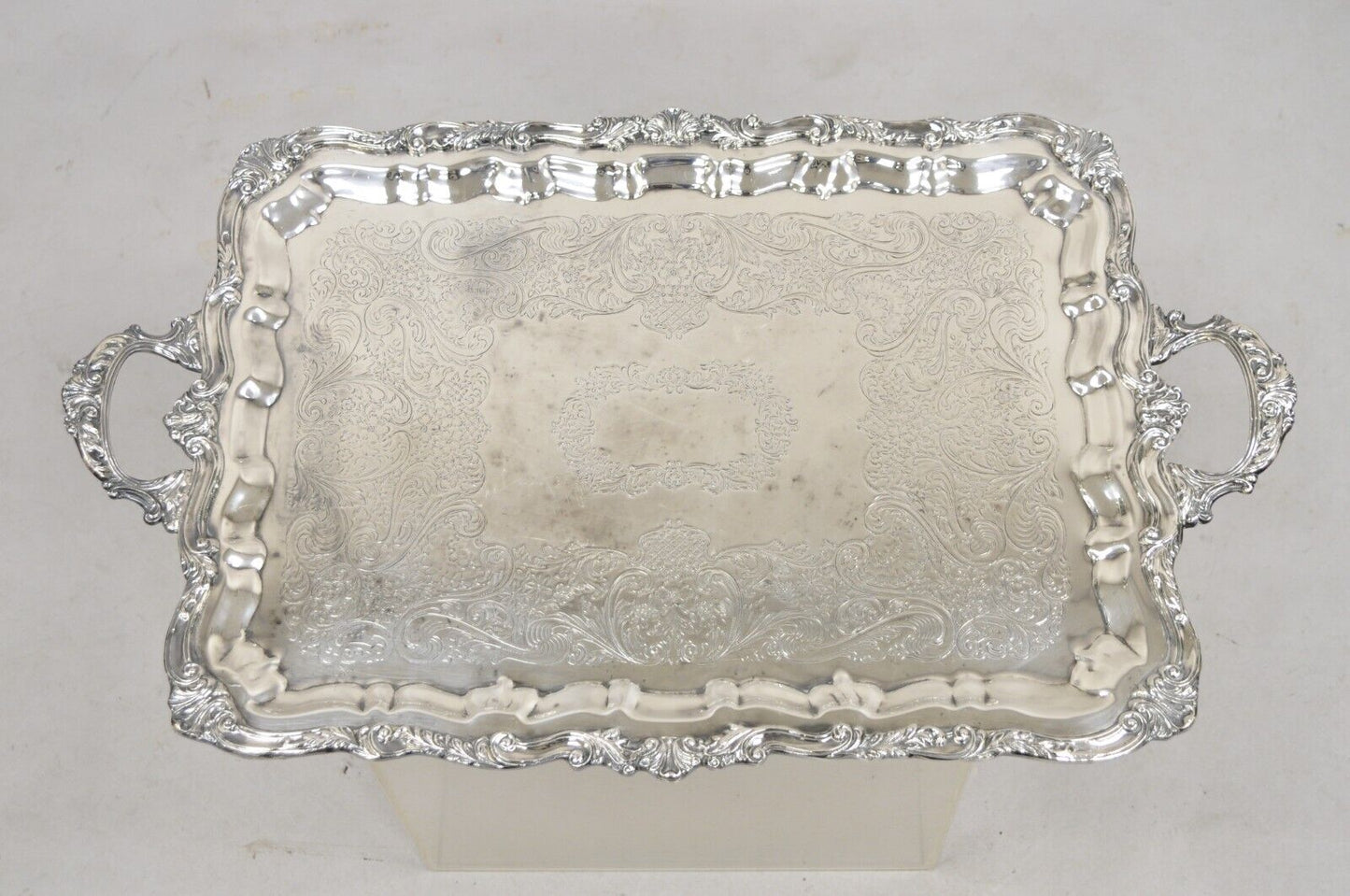 Vintage Sheridan Victorian Ornate Large Silver Plated Serving Platter Tray