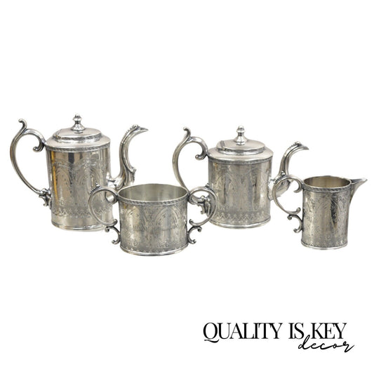 Vintage J.F. Curran & Co Victorian Silver Plated Small Coffee Tea Set - 4 Pc Set