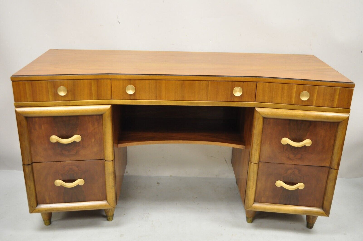 Joerns Bros Art Deco Mid Century Burl Walnut Vanity Table with Mirror