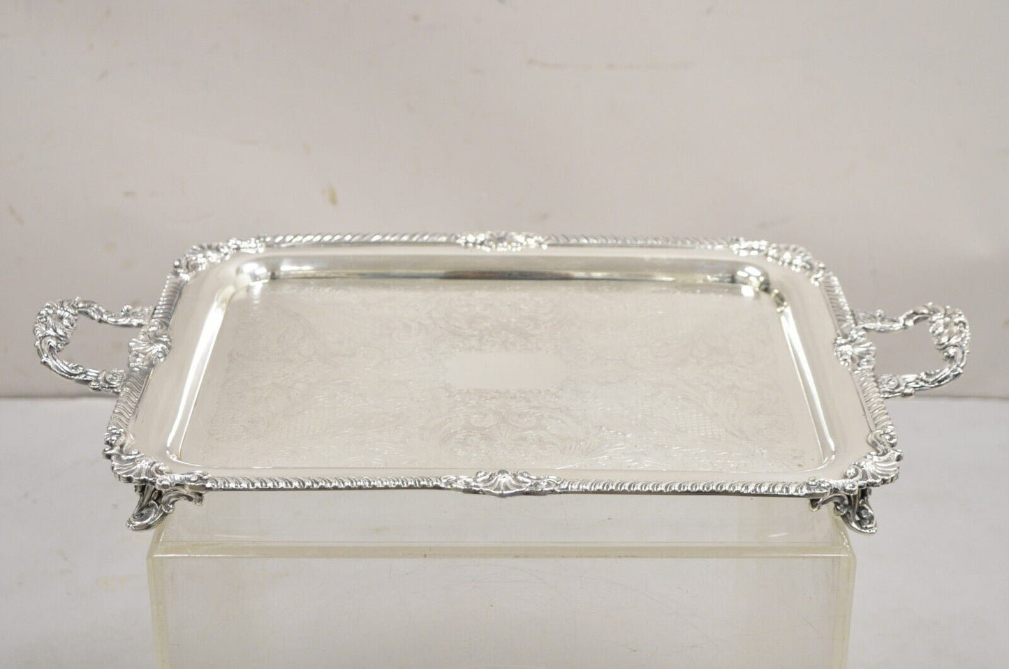 Vintage Sheffield England Victorian Style Silver Plated Serving Platter Tray