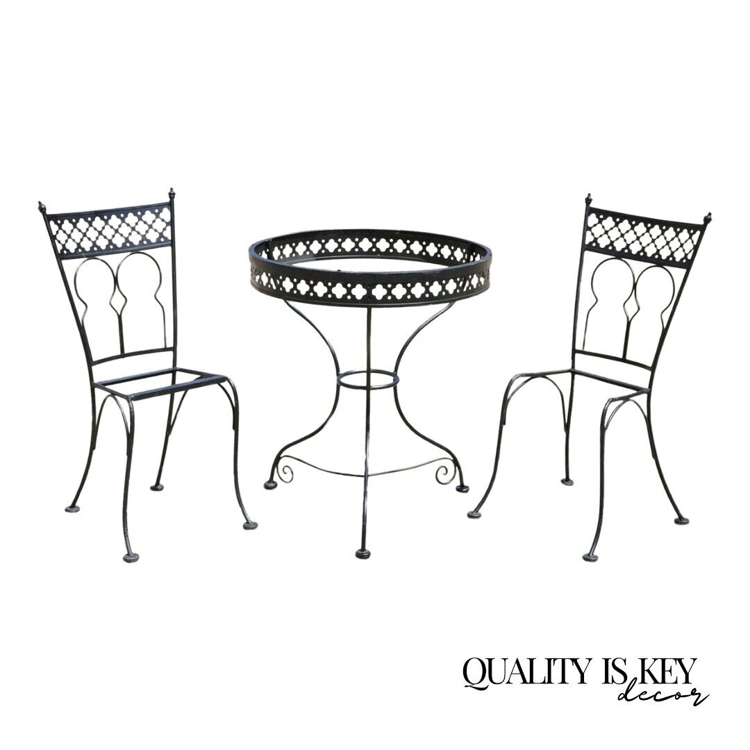 Vintage Salterini Style Wrought Iron Small Garden Patio Bistro Dining Set - 3 pc