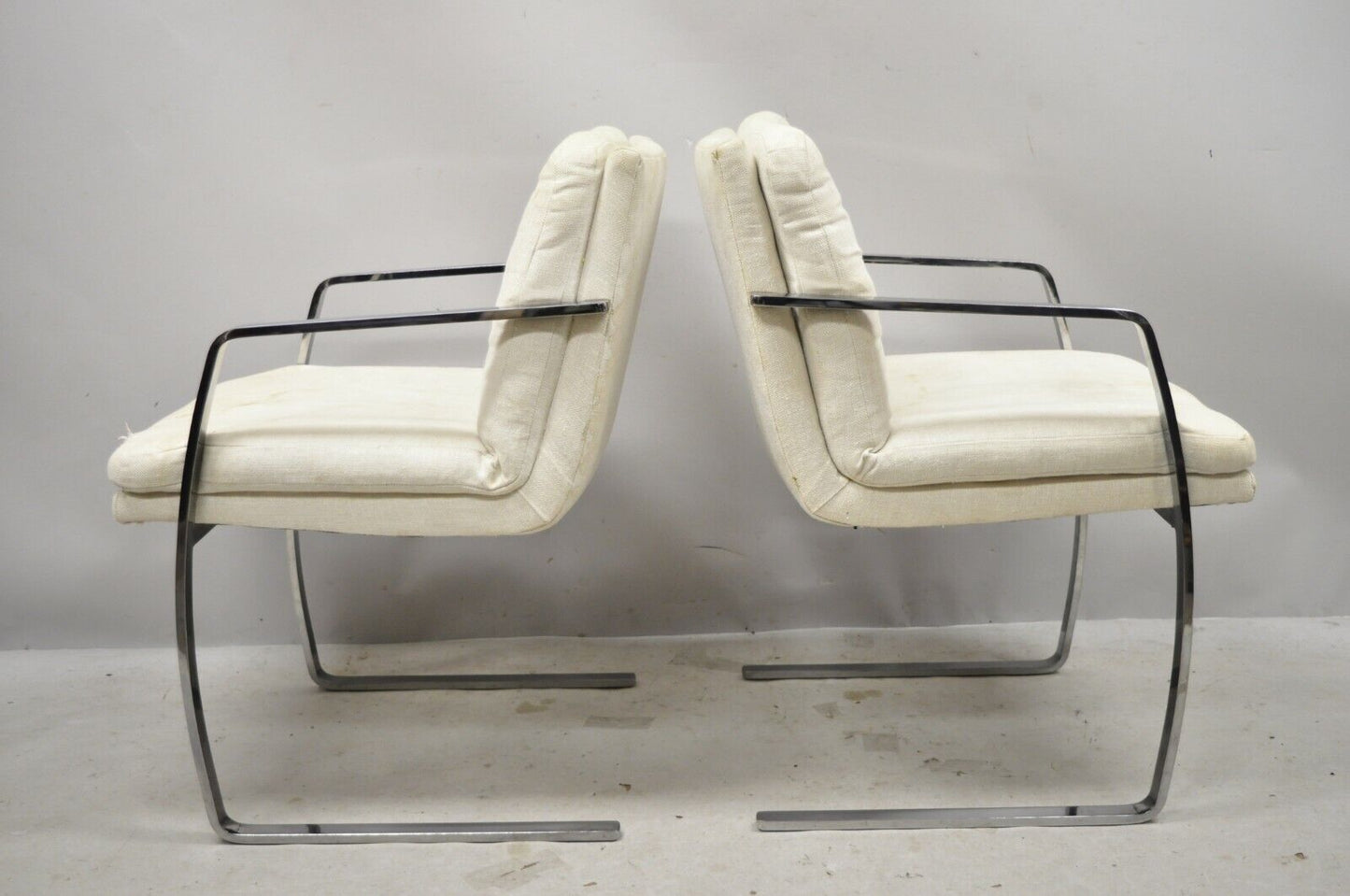 Mid Century Modern BRNO Style Chrome Cantilever Lounge Arm Chairs (A) - a Pair