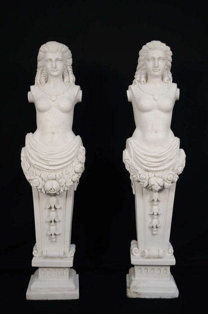 Neoclassical Style Carved Italian Carrara Marble Female Torso Statues - a Pair