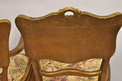 Antique Victorian Art Nouveau Gold Giltwood Hand Painted Settee 2 Pc Parlor Set