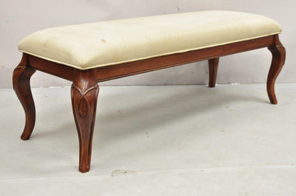 Decorator Queen Anne Style Carved Cherry Wood 55" Long Upholstered Window Bench