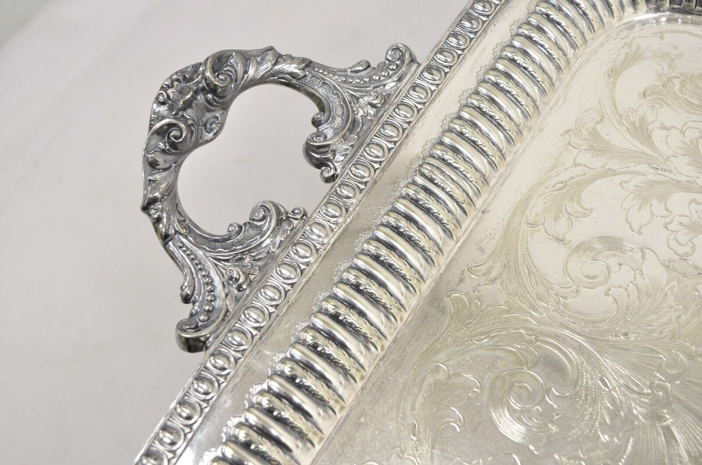 Vintage Wallace "Ornate Georgian" Silver Plated Twin Handle Serving Platter Tray