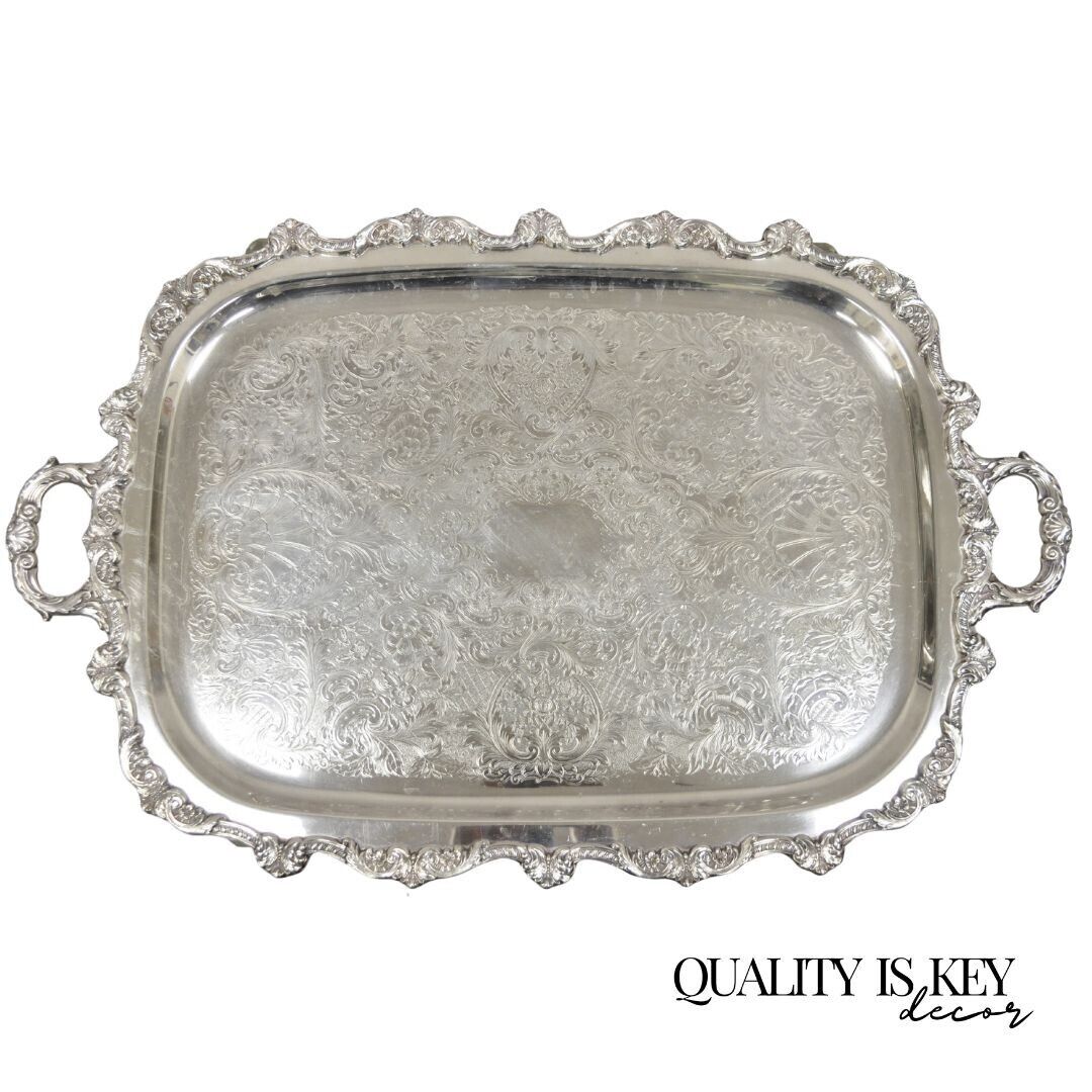 Vintage EPCA Old English by Poole 5032 Silver Plated Ornate Serving Platter Tray