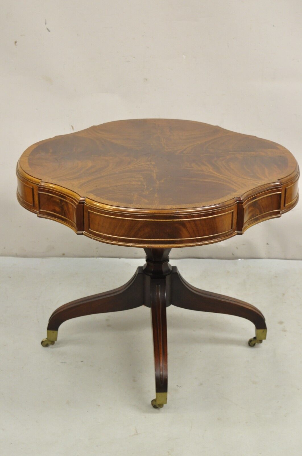 Vintage Regency Style Flamed Mahogany Four Drawer Pedestal Base Lamp Table