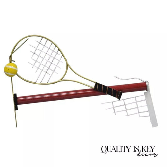 Curtis Jere Modern Pop Art 1988 Red Metal Tennis Racquet and Ball Wall Sculpture