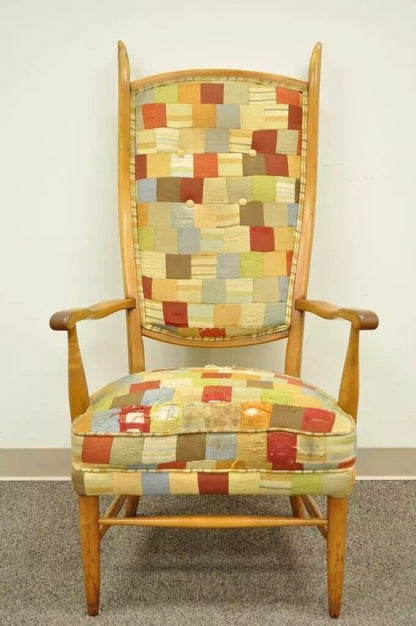 Maxwell Royal High Back Maple Wood Mid Century Edward Wormley Style Arm Chair