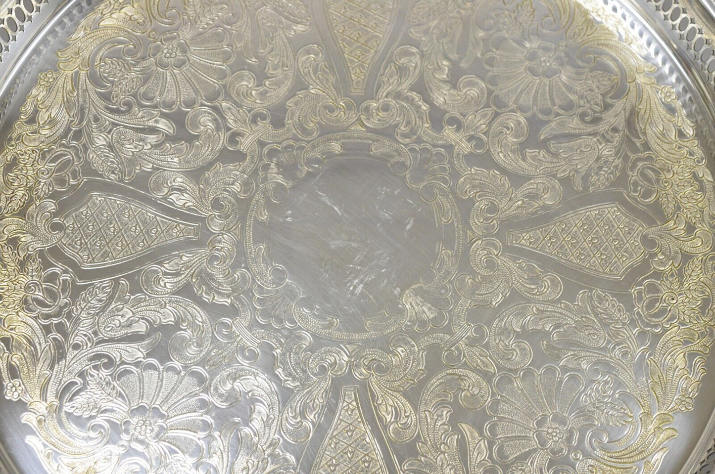 WB Rogers Silver Co Silver Plated Pierced Gallery 15” Serving Platter Tray