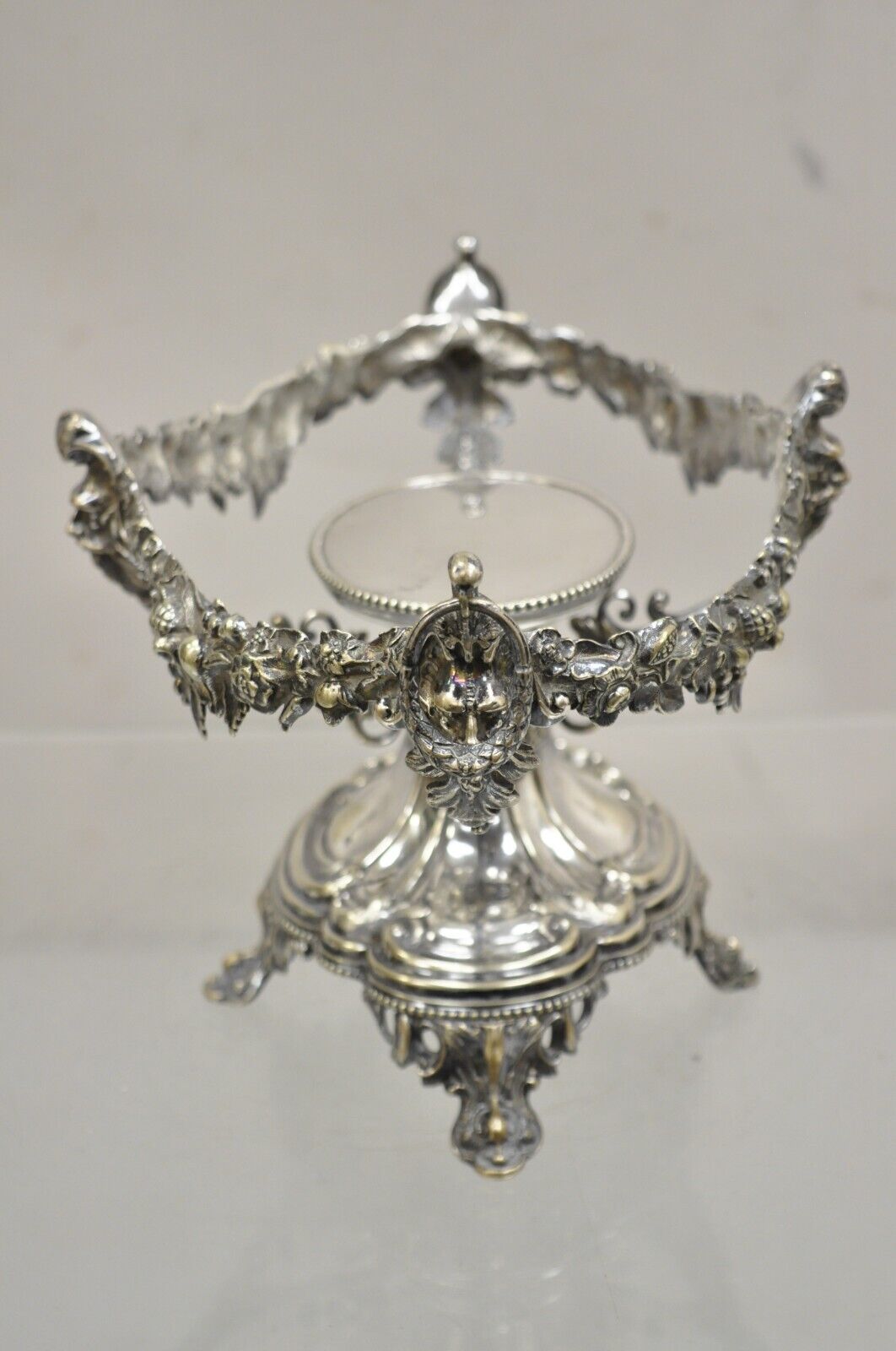 Antique French Victorian Silver Plated Figural Centerpiece Bowl Pedestal Base