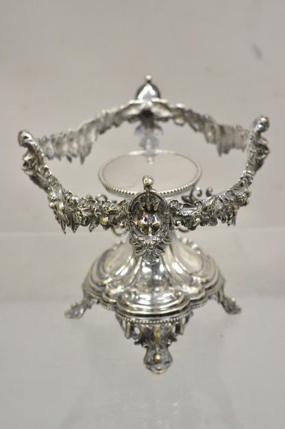 Antique French Victorian Silver Plated Figural Centerpiece Bowl Pedestal Base