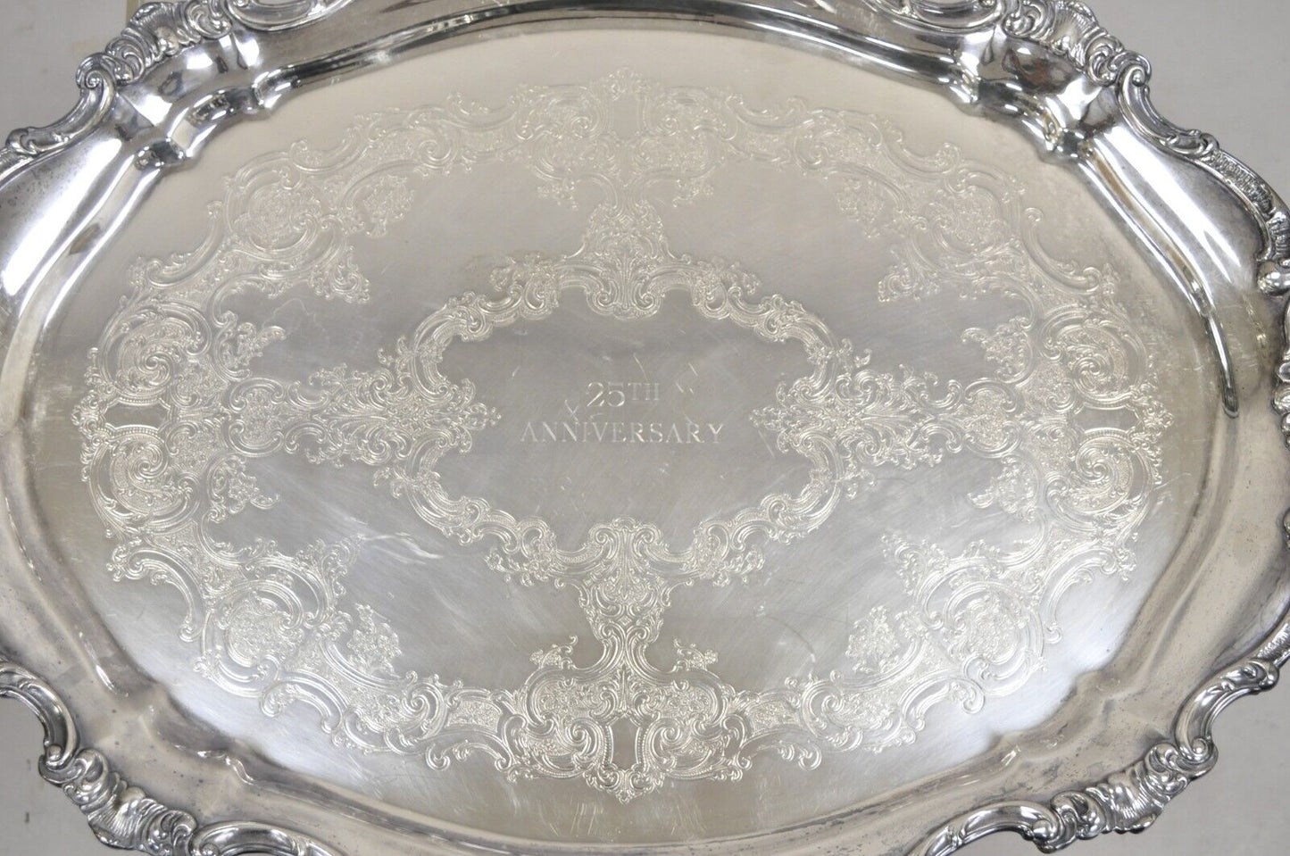 Vintage Gorham YC777 Victorian Silver Plated Tray "25th Anniversary" Engraved