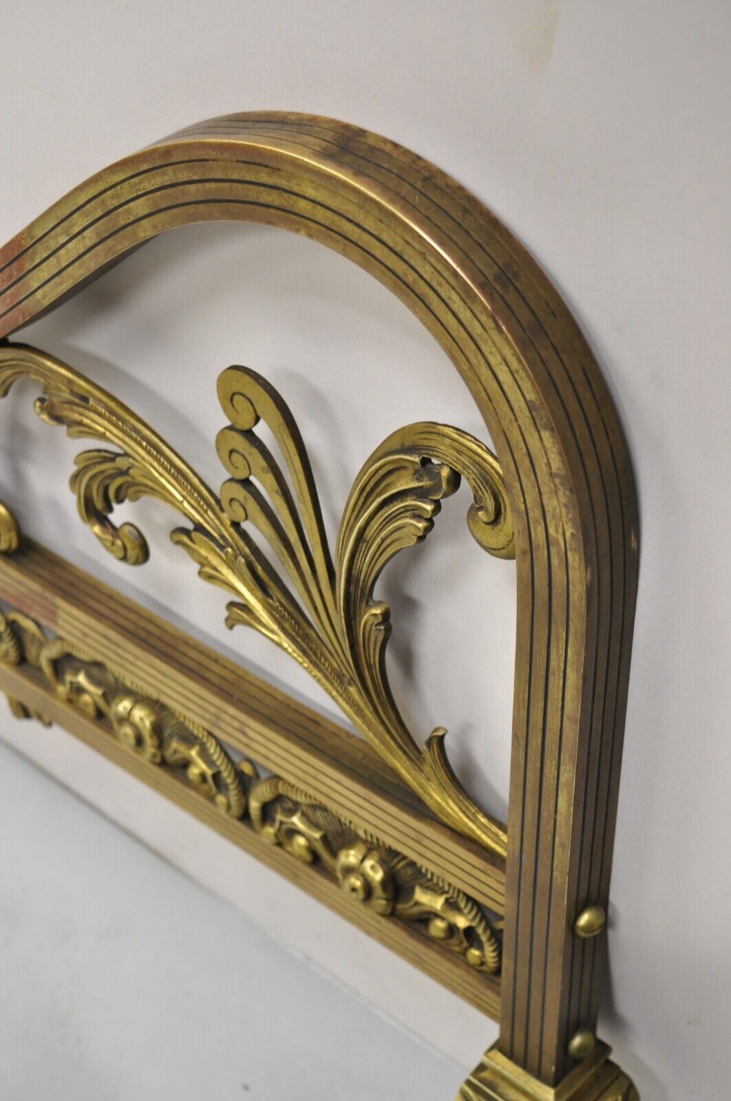 Antique French Victorian Solid Brass Patinated Leafy Scrollwork Twin Bed Frame