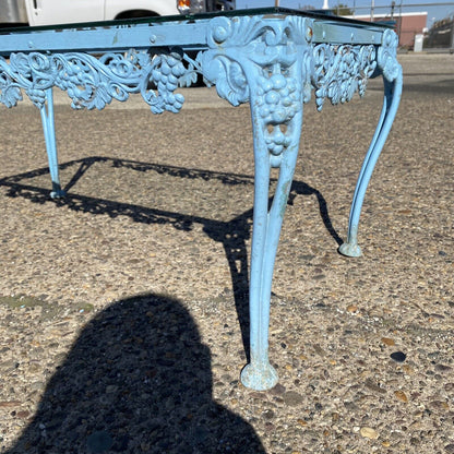 Vintage Molla Victorian Cast Aluminum Metal Glass Top Garden Patio Coffee Table