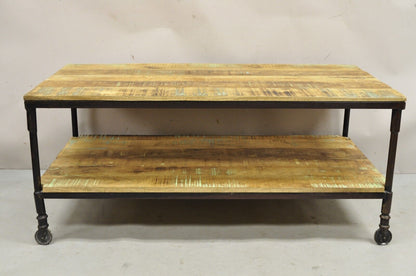 Vintage Industrial Style Cast Iron and Distressed Reclaimed Wood Coffee Table