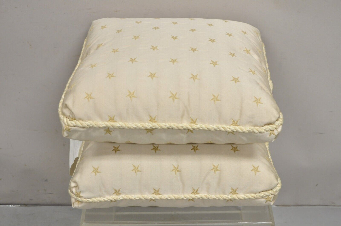 Ethan Allen Neoclassical Style Gold Star Stripe 17" Square Throw Pillows - 2 Pcs