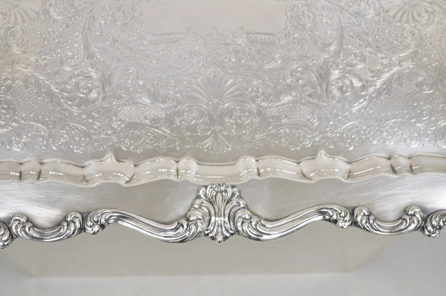 Antique WSB English Victorian Heavy Silver Plated Ornate Serving Platter Tray