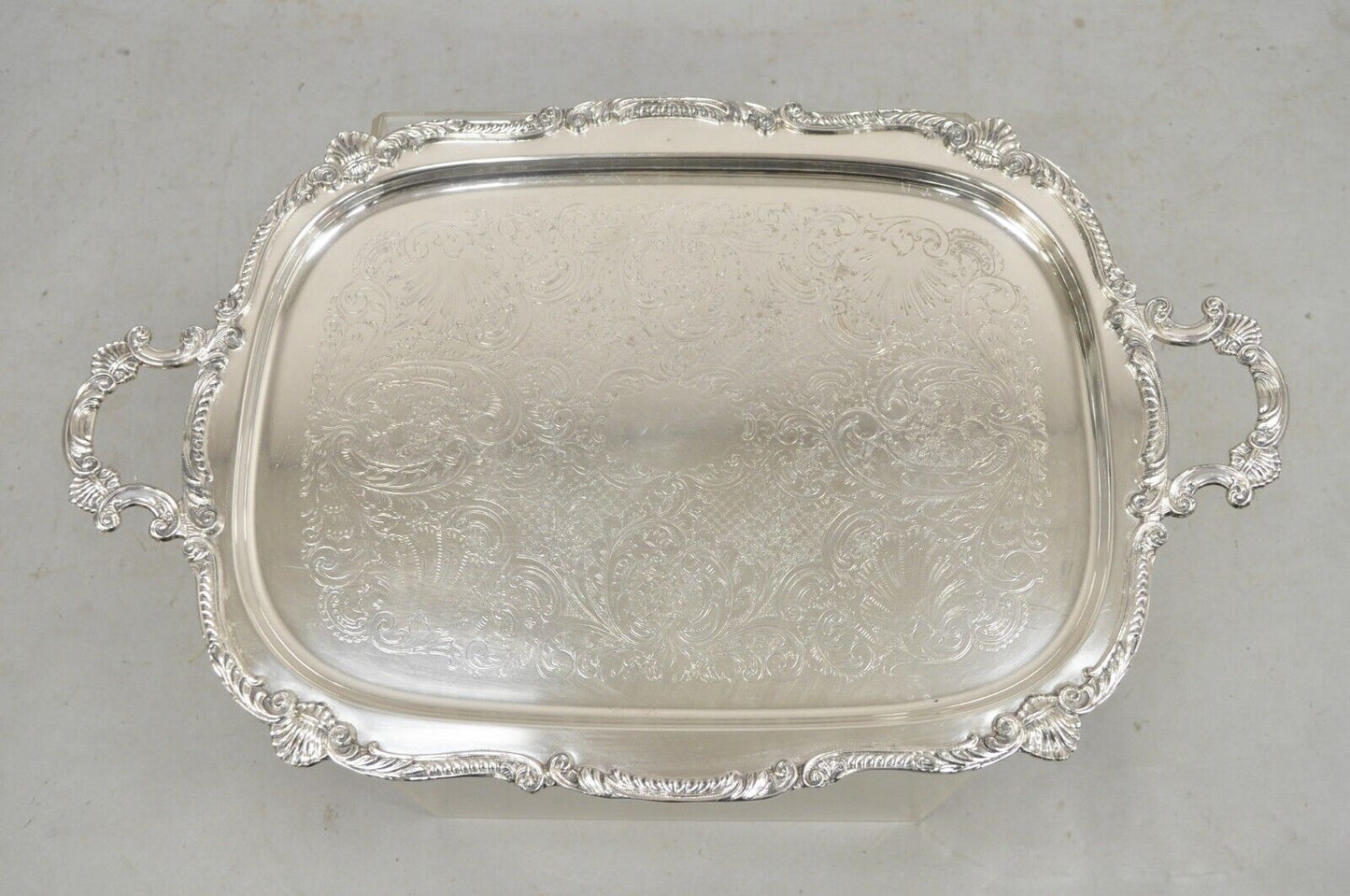 Vintage BSC Victorian Style Silver Plated Floral Etched Serving Platter Tray