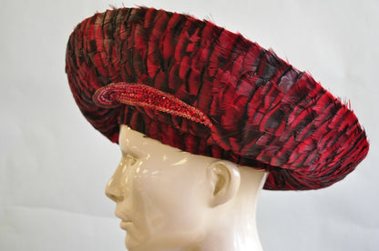 Vintage Jack McConnell Red Feather Rhinestone Wide Brim Wool Church Derby Hat