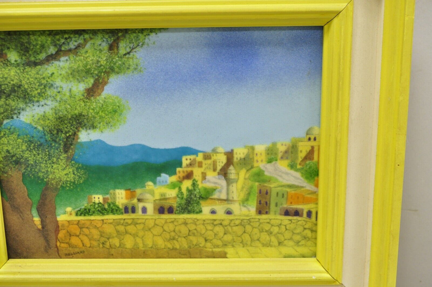 Daniel Belliard Enamel on Copper Small Framed Painting Yellow Countryside