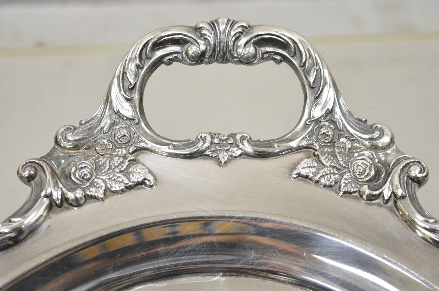 Vintage Wallace Royal Rose 9826 Silver Plated Ornate Oval Serving Platter Tray