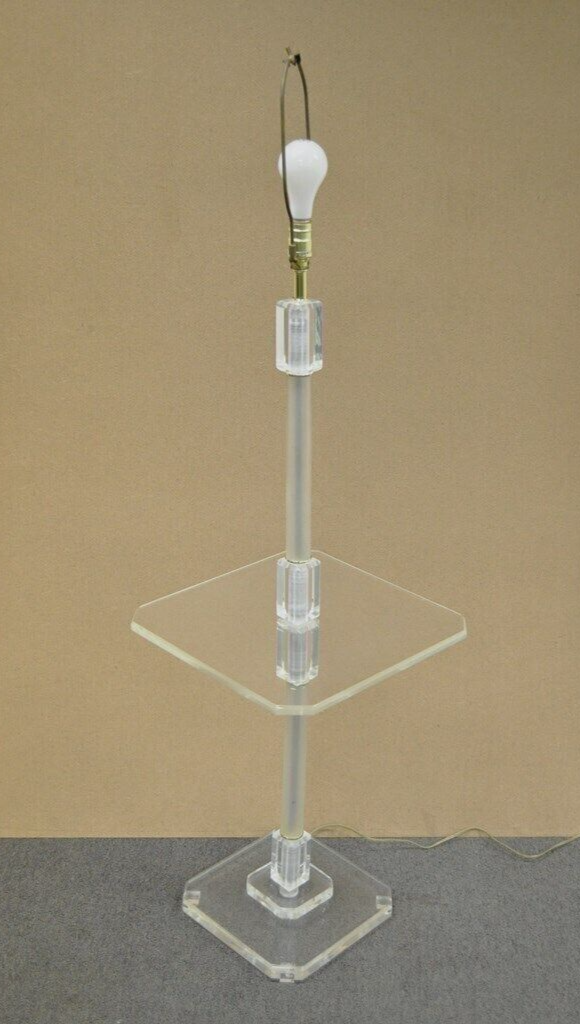 Vintage Mid Century Modern Clear Lucite Occasional Accent Floor Lamp Side Table