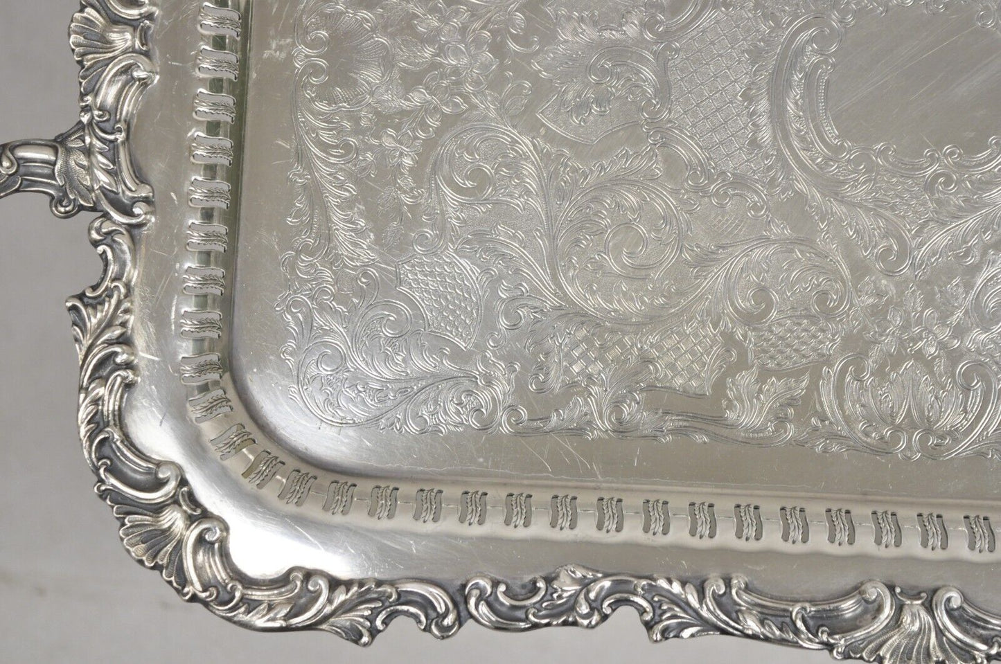 Vintage Community Ascot 0316-5 Pierced Gallery Silver Plate Serving Platter Tray