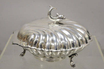 Vintage Eton Dolphin Handle Clam Shell Silver Plated Electrified Bun Warmer