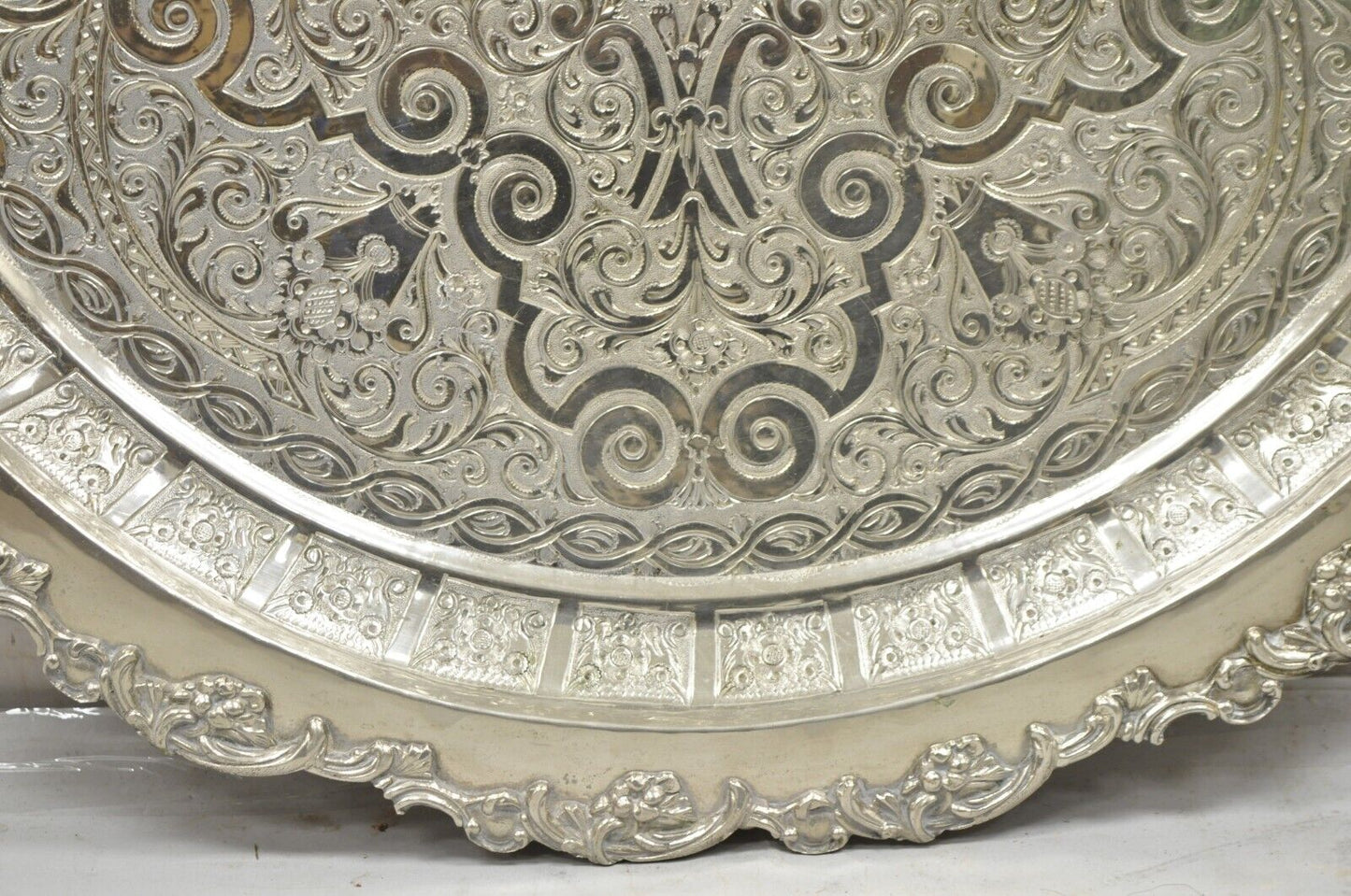 Large Victorian Style Oval Silver Plated Serving Platter Tray on Raised Feet