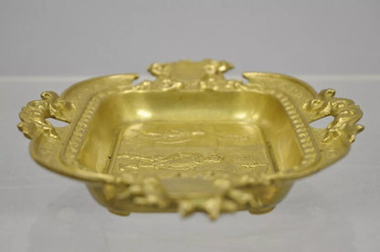 Antique German Renaissance Solid Brass Figural Small Trinket Dish Marked Germany