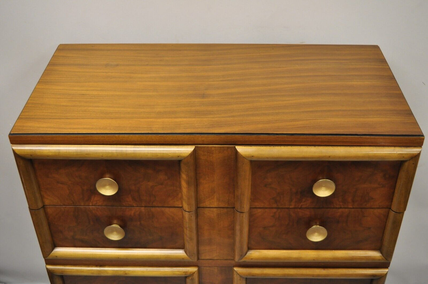 Joerns Bros Art Deco Mid Century Burl Walnut Tall Chest Dresser