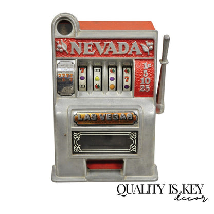Vintage Mid Century Small Slot Machine Coin Bank Las Vegas Nevada By Rollis