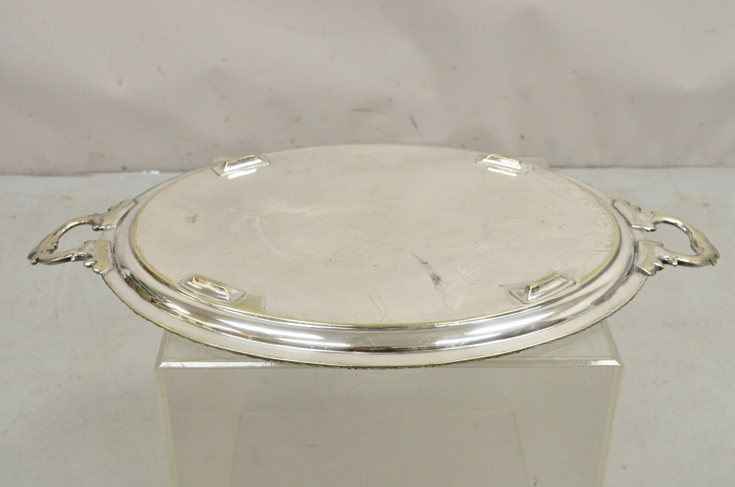 Antique English Victorian Oval Twin Handle Silver Plated Serving Platter Tray